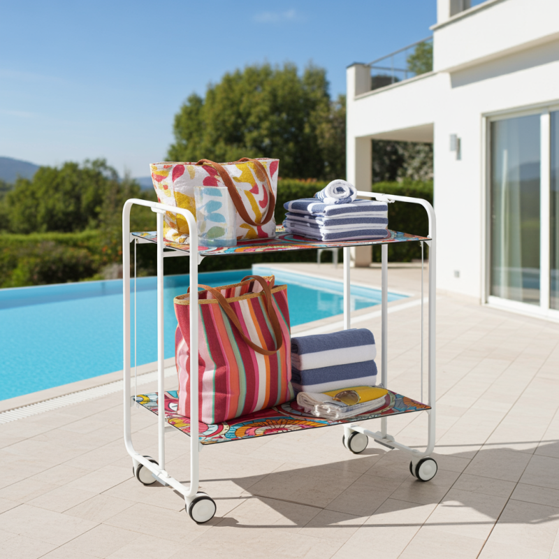 Desserte pliante 2 niveaux avec roulettes – structure blanche, bauhaus Don Hierro - Mathon - 4