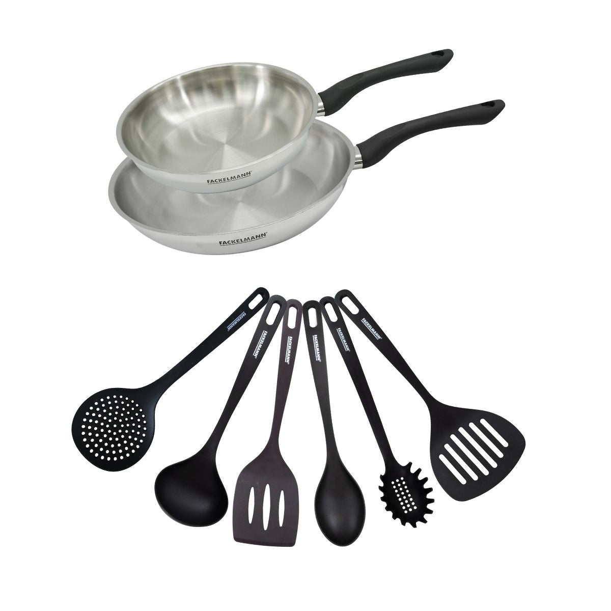 Set 2 poêles 24 et 28 cm en inox et 6 ustensiles  Geneva Fackelmann - Mathon - 1