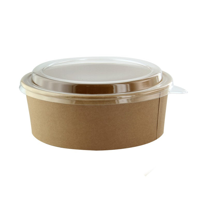 25Pcs - Saladier rond en carton kraft avec couvercle plastique PP "Buckaty"   H65mm 1200ml FirstPack - Mathon - 1