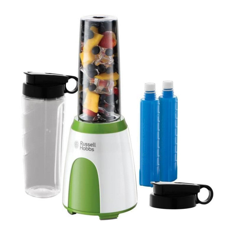 25160-56 Mixeur Blender Nomade 300w Mix & Go, 2 Bouteilles 600ml, 2 Couvercles Transport, 2 Tubes Rafraîchissants Russell Hobbs - Mathon - 1