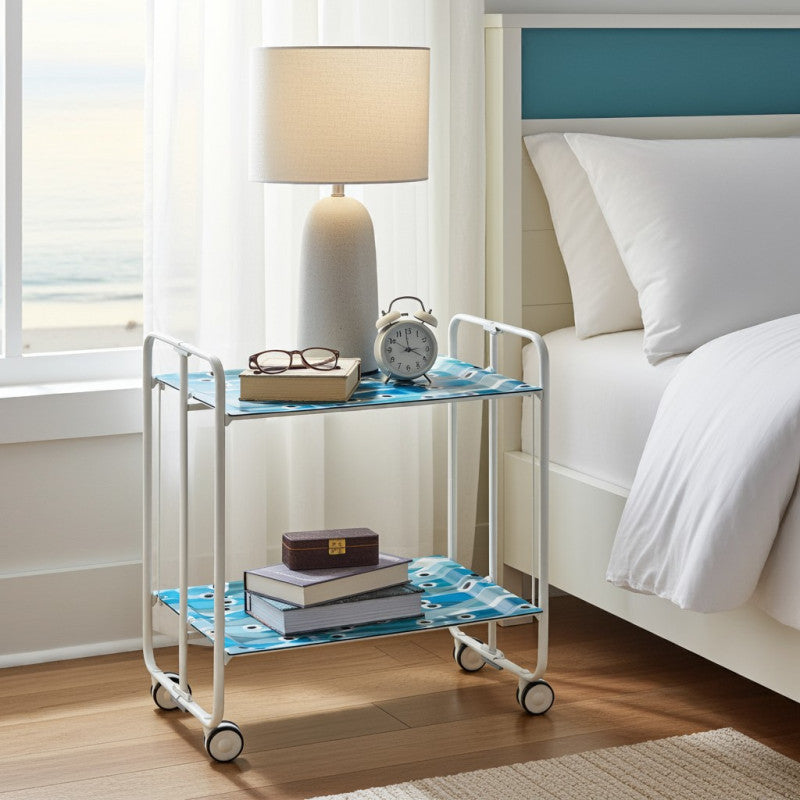 Desserte pliante 2 niveaux avec roulettes – structure blanche, bauhaus Don Hierro - Mathon - 2