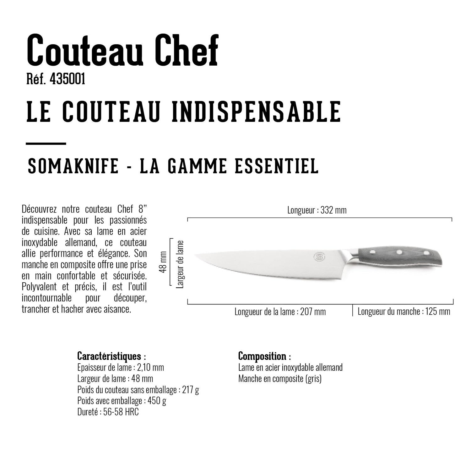 Couteau de chef 9 pouces, gamme Essentiel Somagic - Mathon - 4