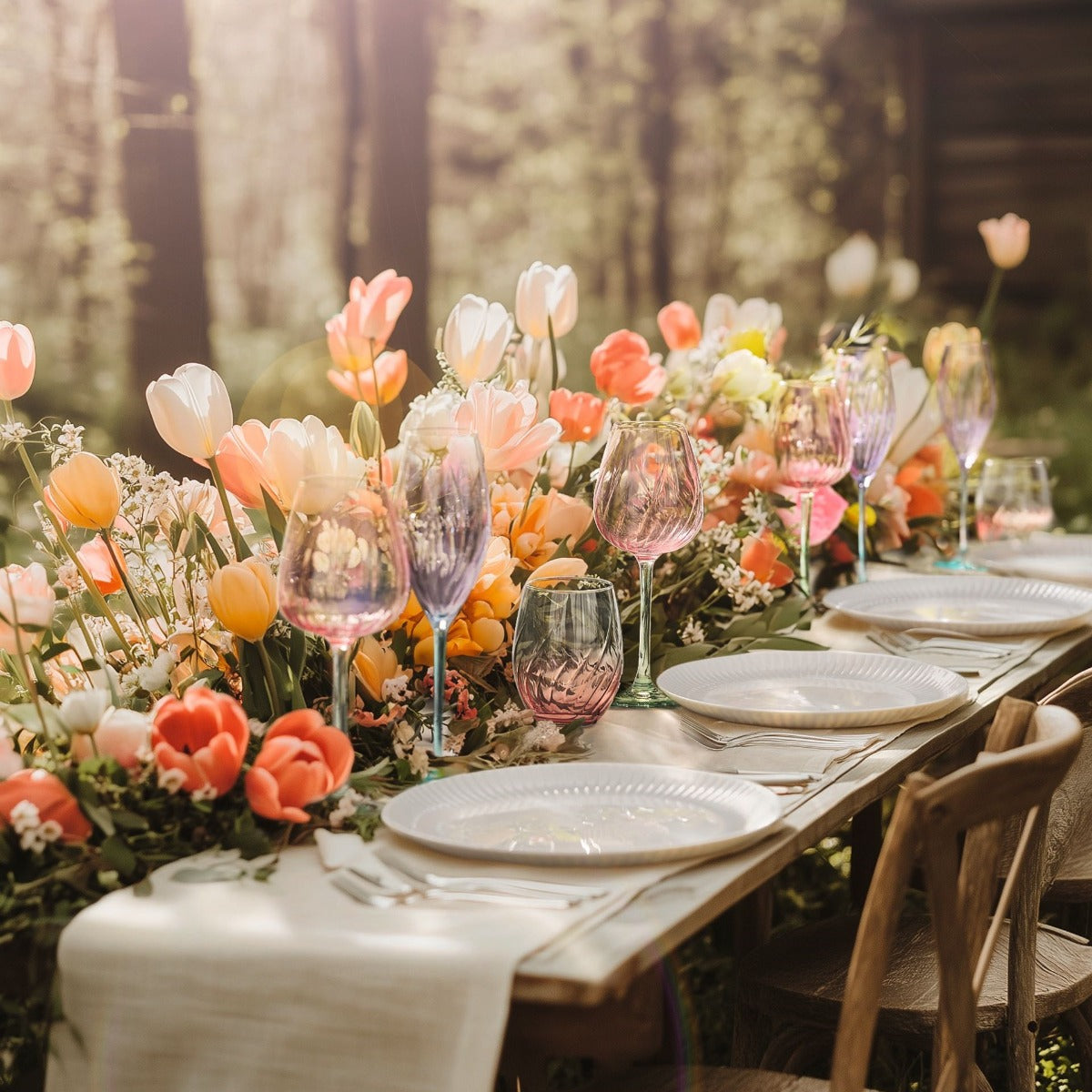Ensemble 12 verres à pied et gobelets Swirly Spring - Cristal d