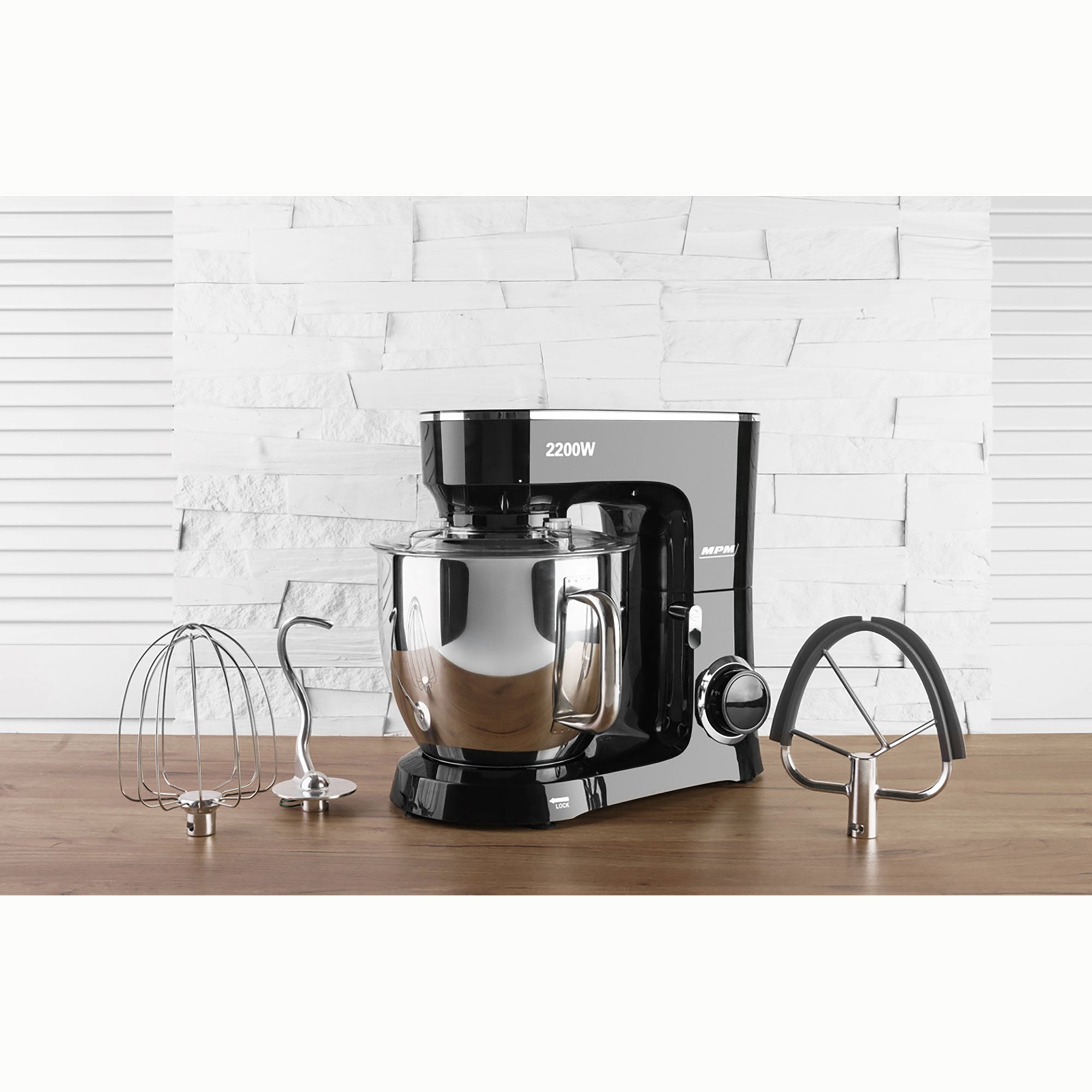 Robot Pâtissier Boulangerie Cuisine Ménager Multifonction Bol 6,5 L, 6 Vitesses 2200 Noir / Inox MRK-19B - Mathon - 3