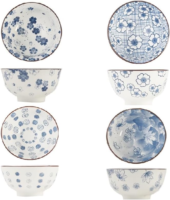 Lot de 4 bols en céramique bleu et blanc – style asiatique Vendos85 - Mathon