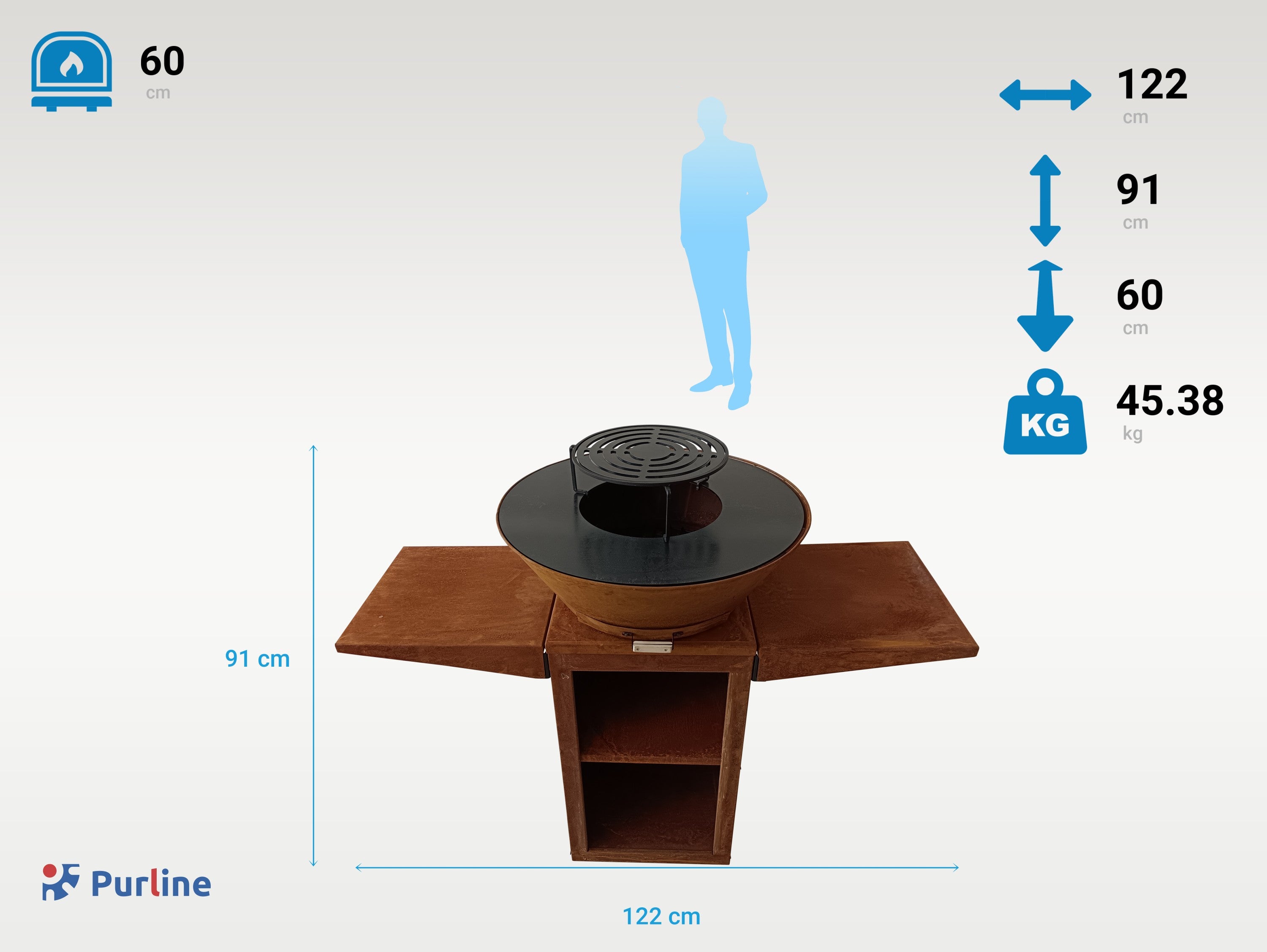Barbecue avec plaque ronde, grill et support Purline - Mathon - 4