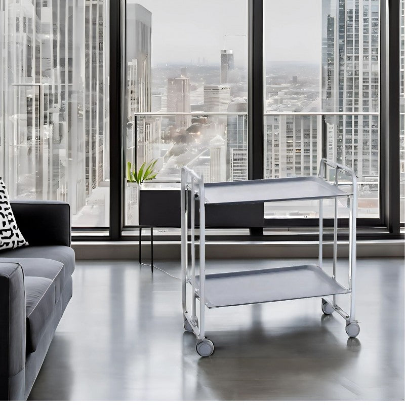 Desserte pliante 2 niveaux avec roulettes – structure gris aluminium, bauhaus Don Hierro - Mathon - 2