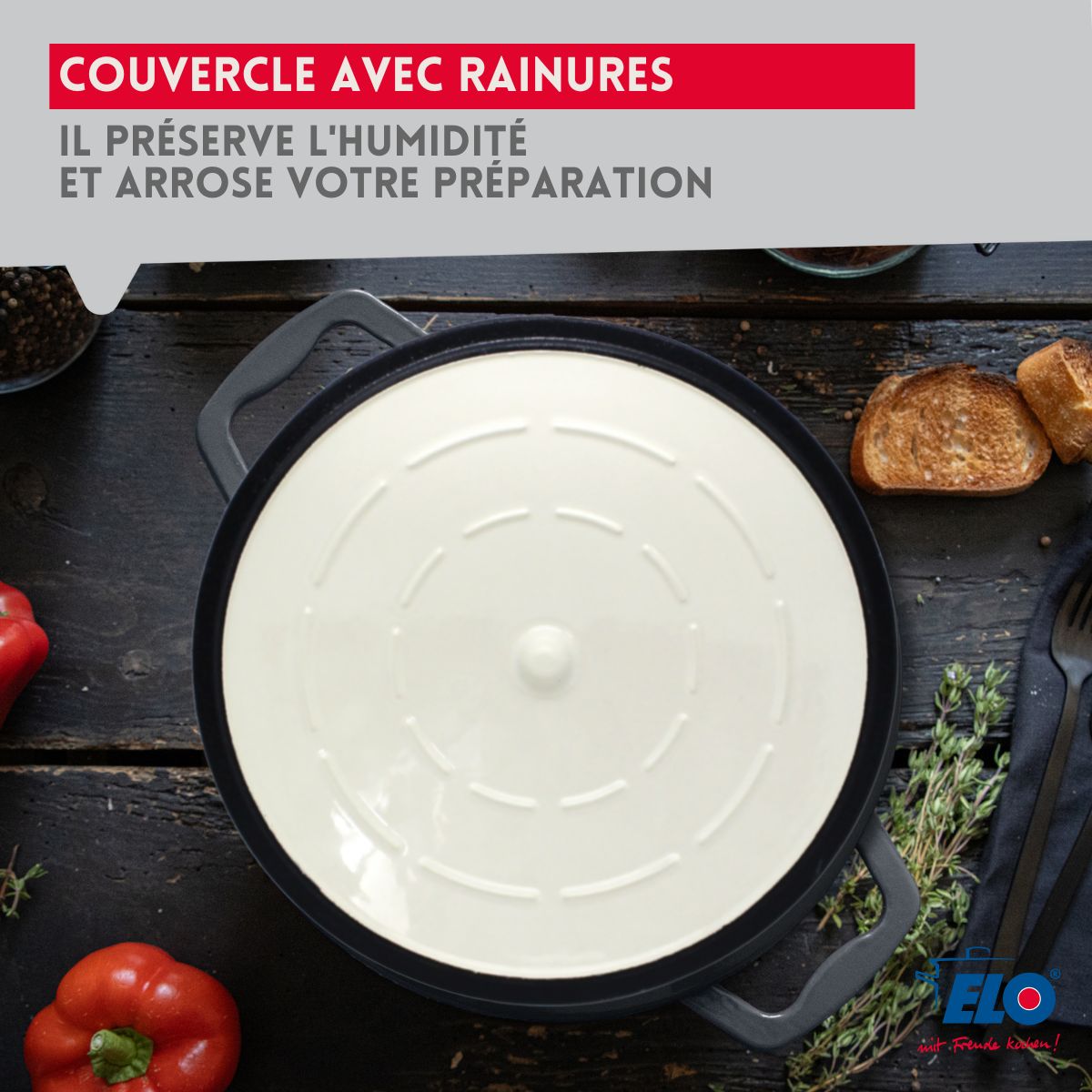 Cocotte en fonte émaillée basse gris classique 28 cm 2,8 L Elo - Mathon - 8