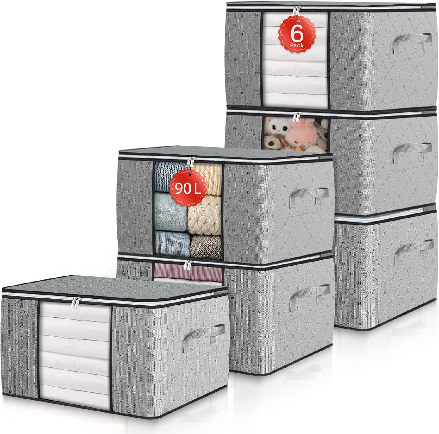 Set de 6 boîtes de rangement sous le lit pliables gris 90 L Vendos85 - Mathon