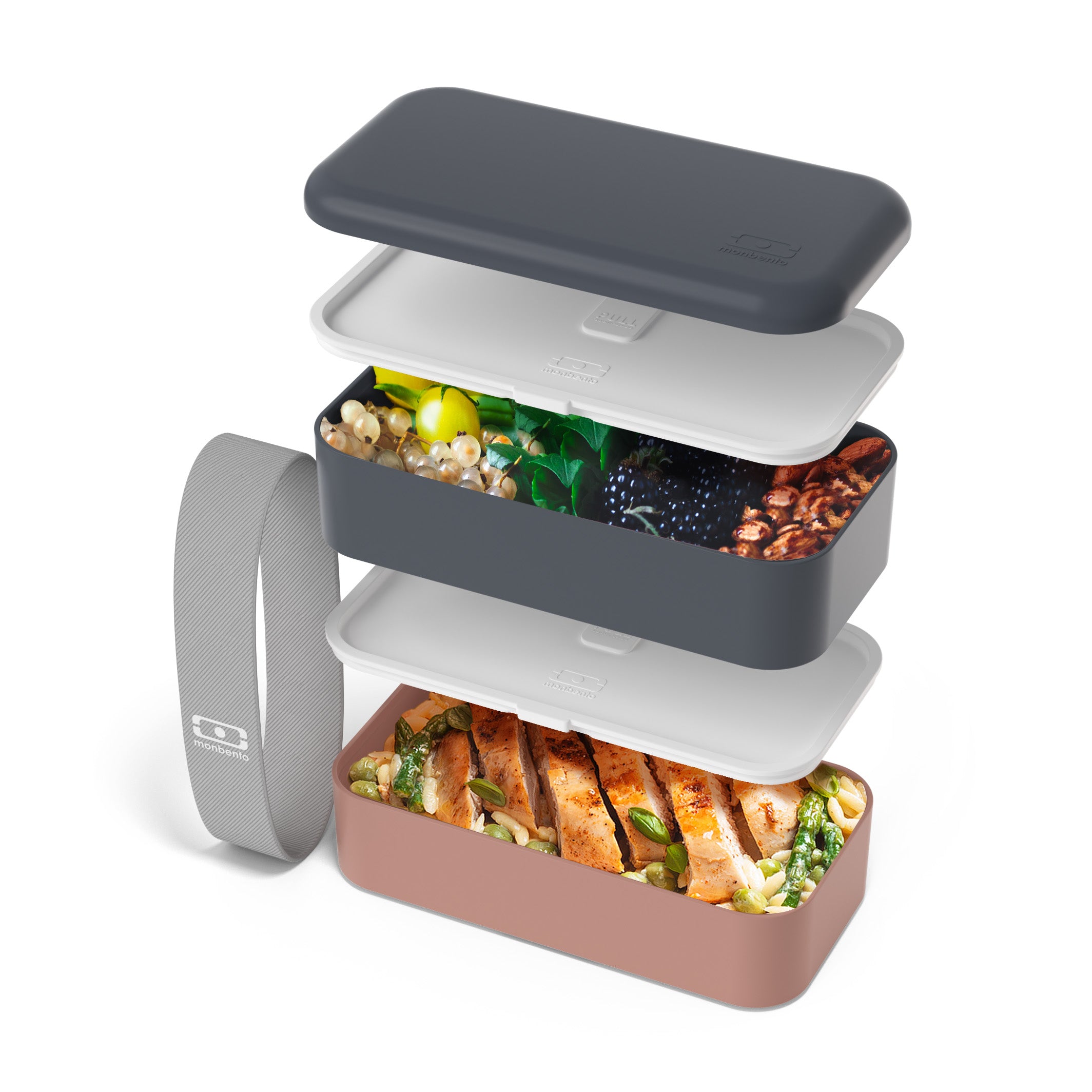 Lunch box 2 compartiments Original 1L Made in France bleu Natural / rose Moka Monbento - Mathon - 3