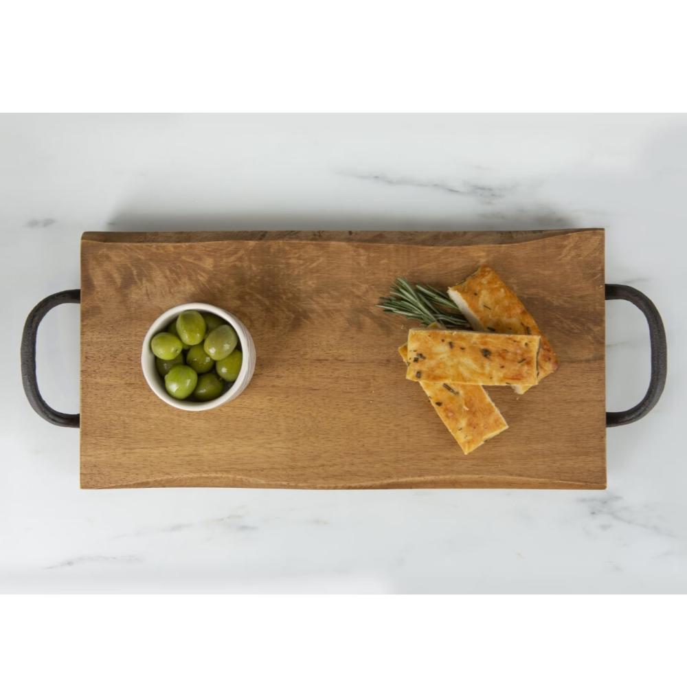 Plateau 40x20 cm en hévéa anses en métal T&G Woodware - Mathon - 2