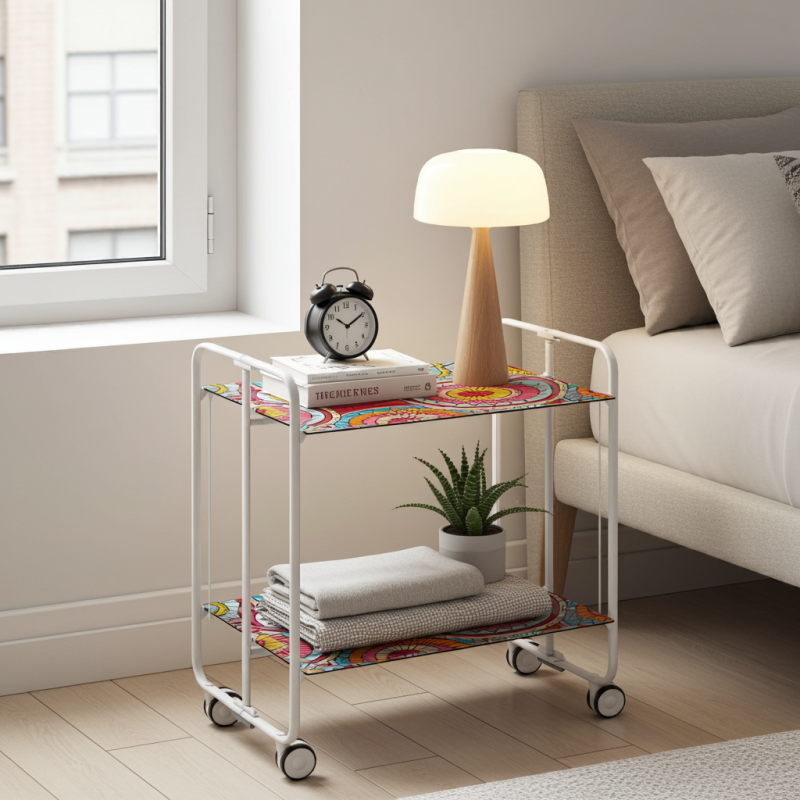 Desserte pliante 2 niveaux avec roulettes – structure blanche, bauhaus Don Hierro - Mathon - 2