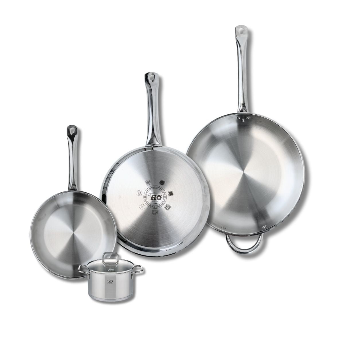 Ensemble de 3 Poêles de cuisson 24, 28 et 32 cm et 1 faitout 12 cm  Profi Citrin Elo - Mathon - 1