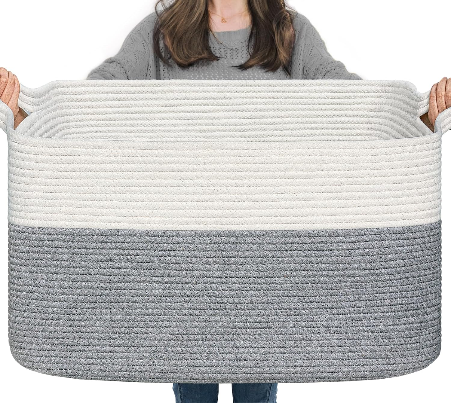 Grand panier de rangement 65 L tressé – Blanc & Gris Vendos85 - Mathon
