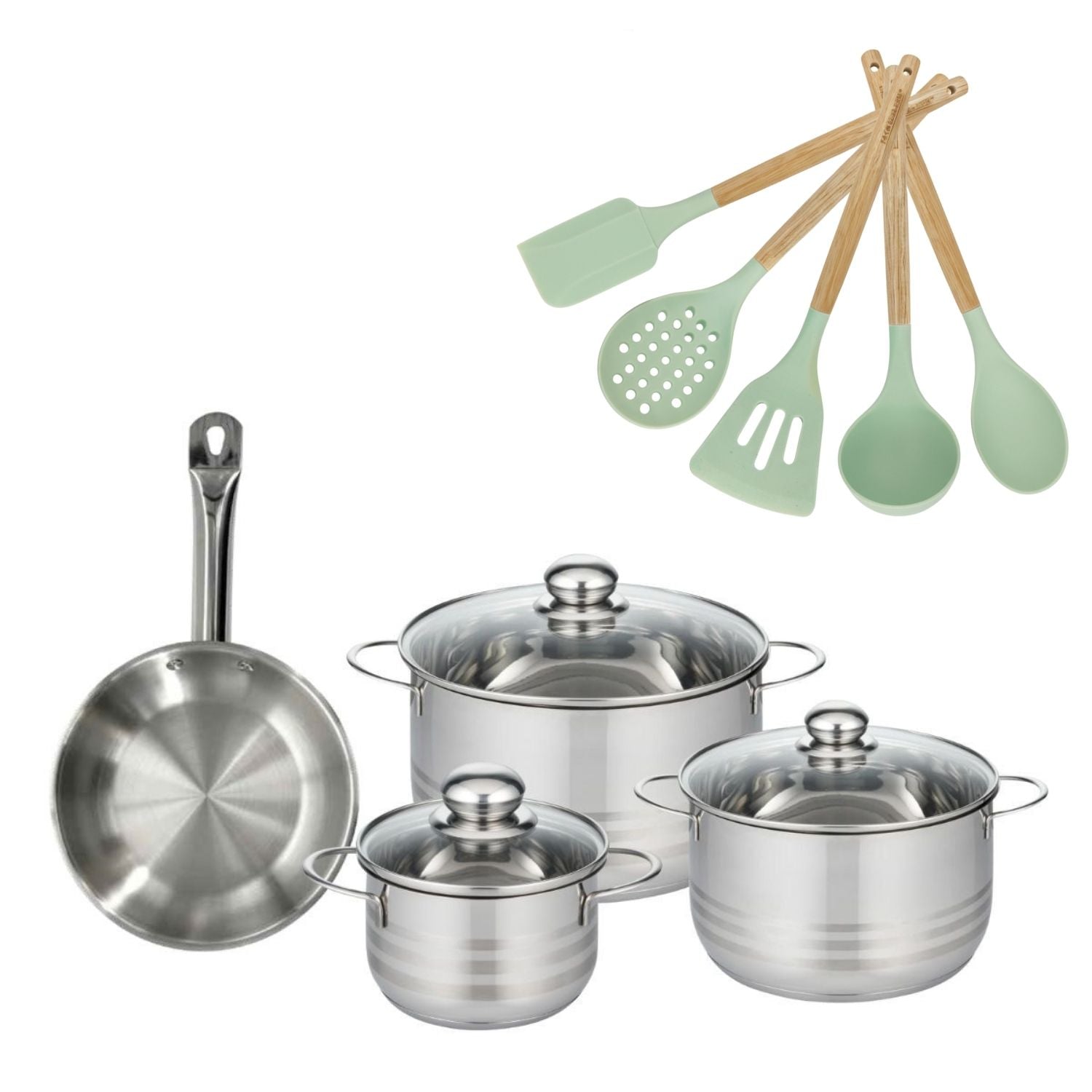 Lot 3 Faitouts 16/20/24cm et Poêle 20cm  Etherna avec 5 ustensiles  OCEAN Fackelmann - Mathon - 1