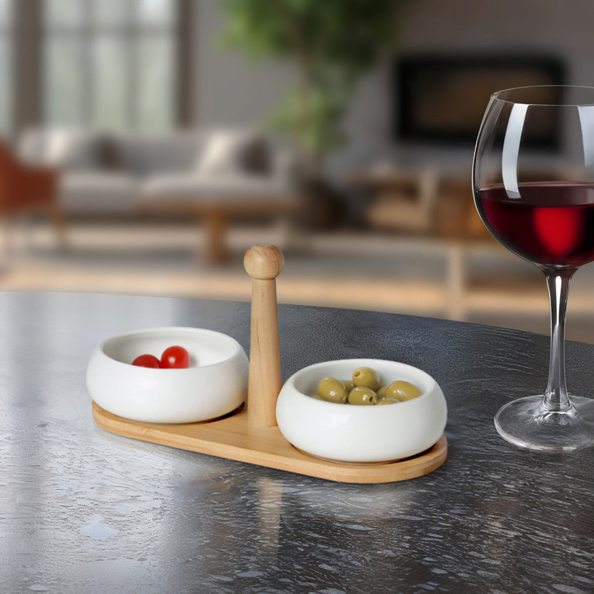 Tapas - Set de 2 coupelles apéritives en céramique avec plateau en bambou Médard de Noblat - Mathon - 2