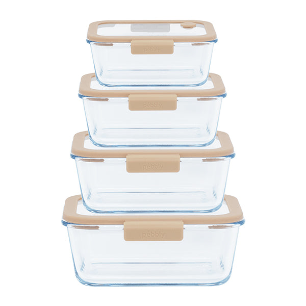 4 boîtes de conservation sous vide 460 ml, 800 ml, 1200 ml et 1900 ml et pompe sous vide Pebbly - Mathon - 1