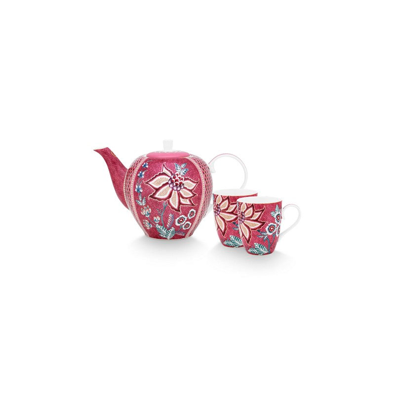 Coffret service à thé 2 grands mugs 350ml & théière 1,6L Flower Festi Pip Studio - Mathon