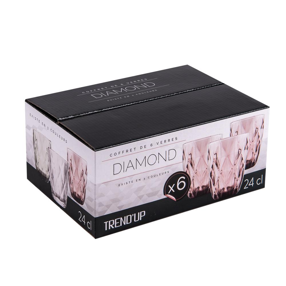 Boite de 6 gobelets bas 24 cl diamond rose Trend