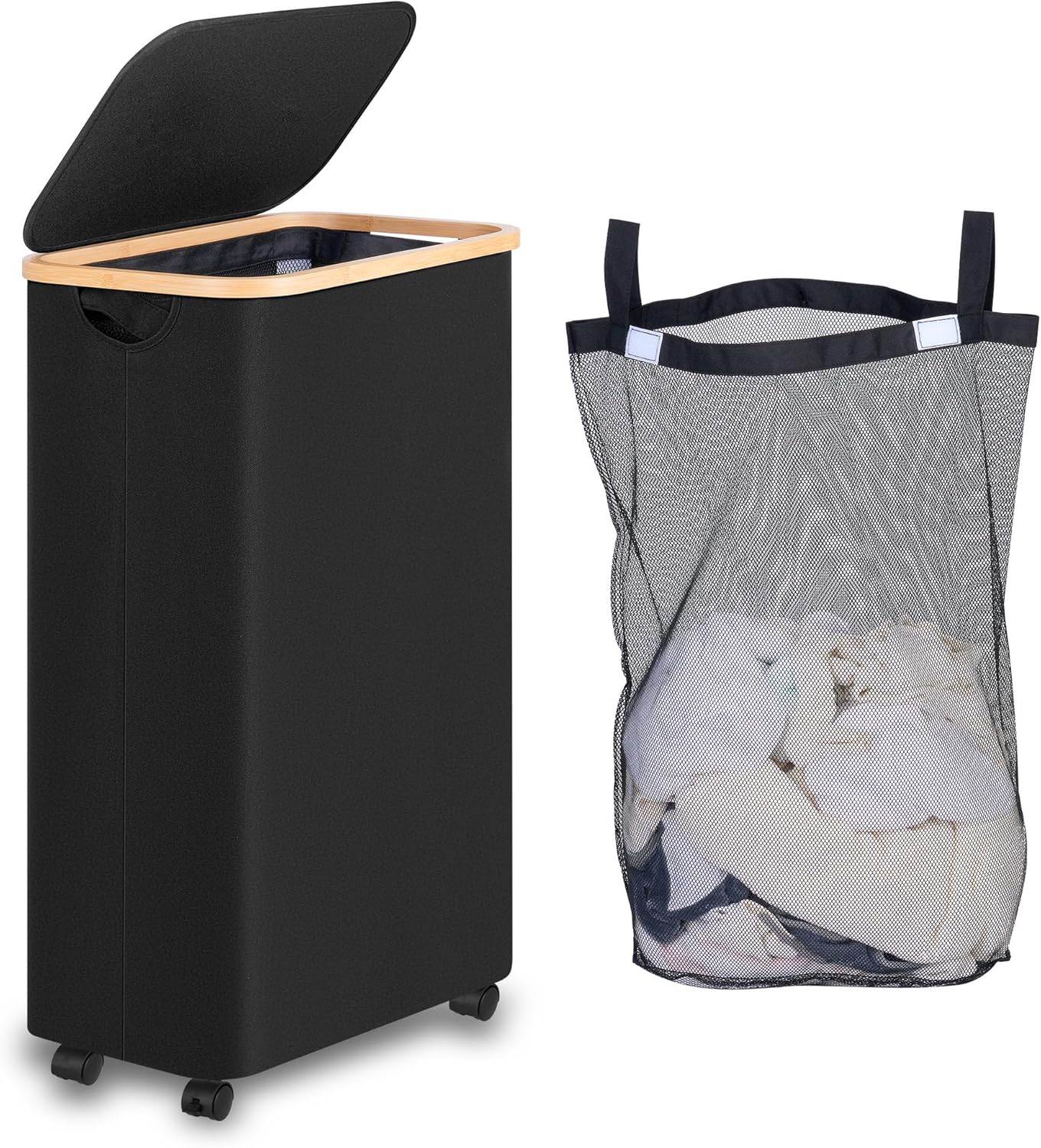 Panier à linge noir sur roues 75L Pliable avec sac amovible Vendos85 - Mathon