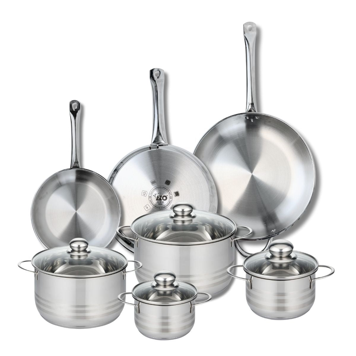 Ensemble de 3 Poêles de cuisson 24, 28 et 32 cm et 4 faitouts 14, 16, 20 et 24 cm  Profi Brillant Elo - Mathon - 1