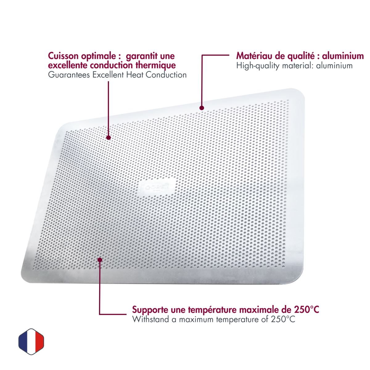Plaque pâtissière perforée sans rebord - aluminium - 300 x 400 x 10 mm Gobel - Mathon - 3