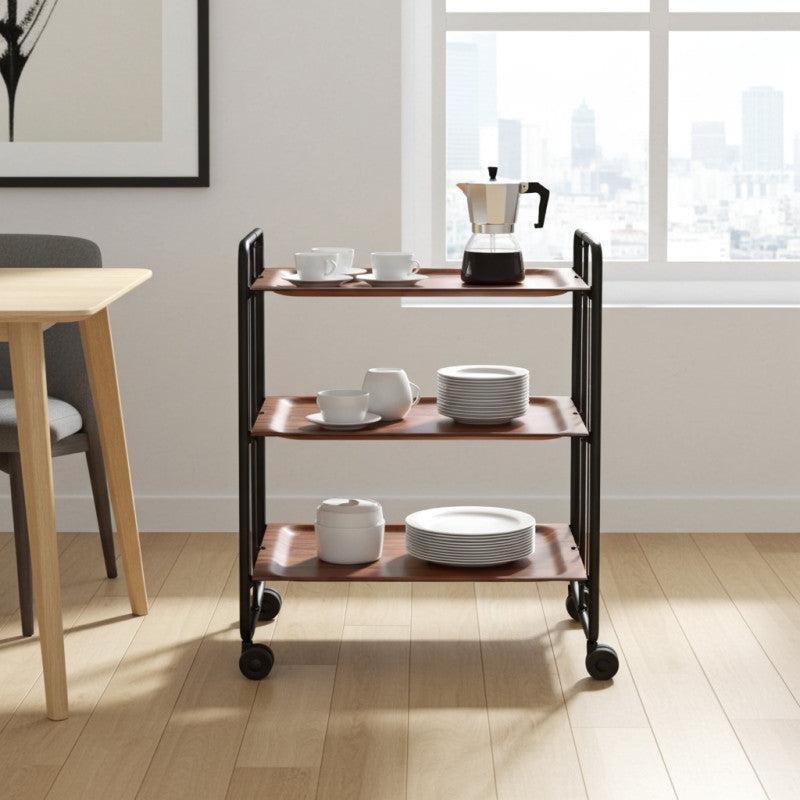 Desserte pliante bauhaus avec roulettes – structure noire, 3 niveaux, 3 positions Don Hierro - Mathon - 2