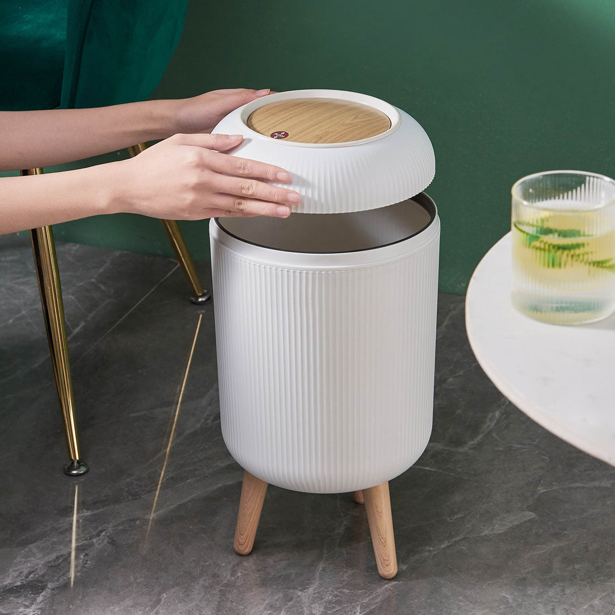 Poubelle sur pied de salle de bain touch 9L LIMO Couleur bois Kitchen Move - Mathon - 6