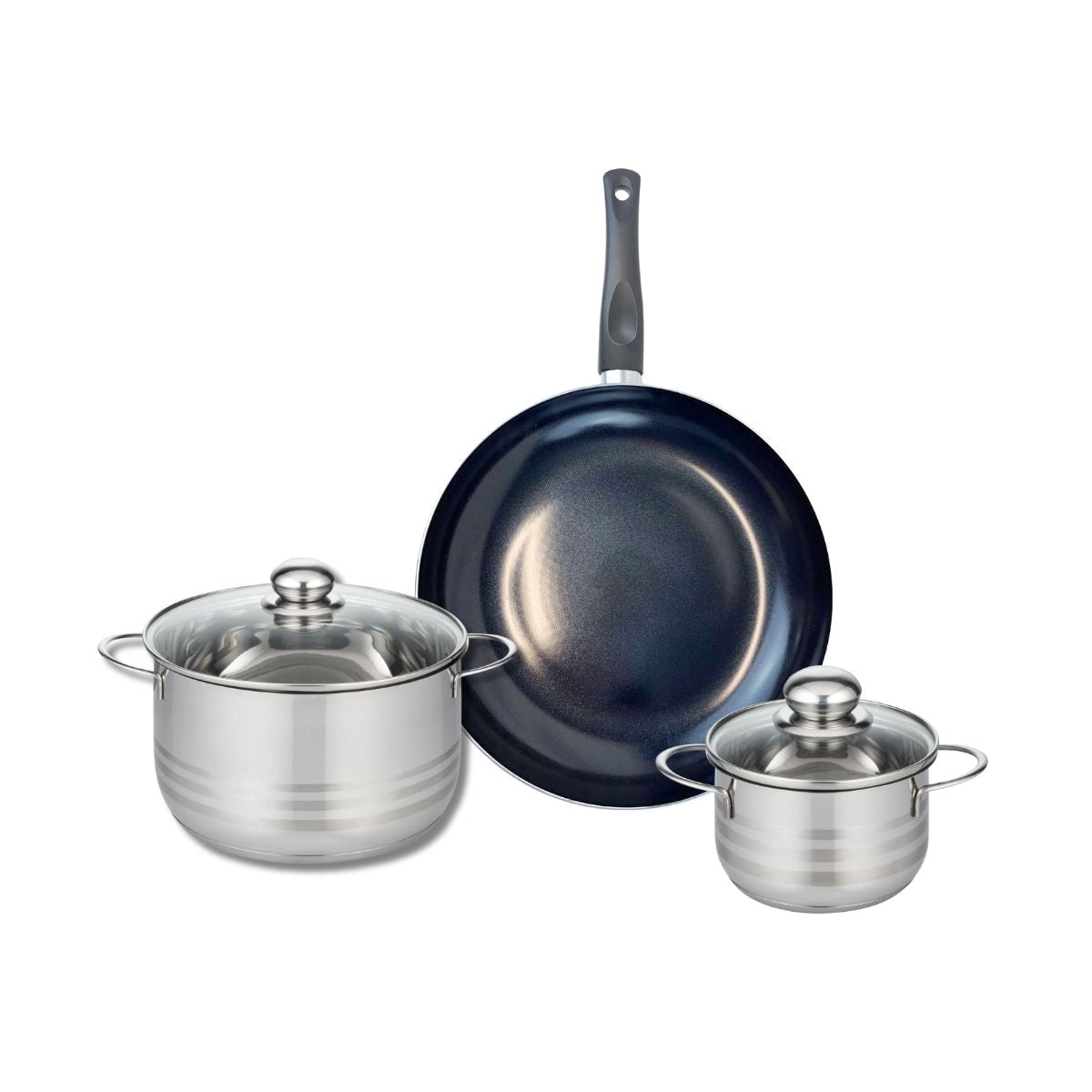 Ensemble de 1 Poêle de cuisson 32 cm et 2 faitouts 16 et 24 cm  Prima Brillant Elo - Mathon - 1