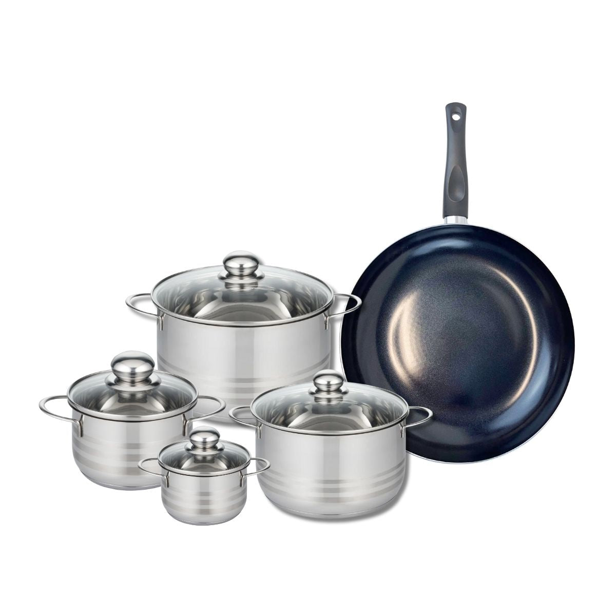 Ensemble de 1 Poêle de cuisson 32 cm et 4 faitouts 12, 16, 20 et 24 cm  Prima Brillant Elo - Mathon - 1