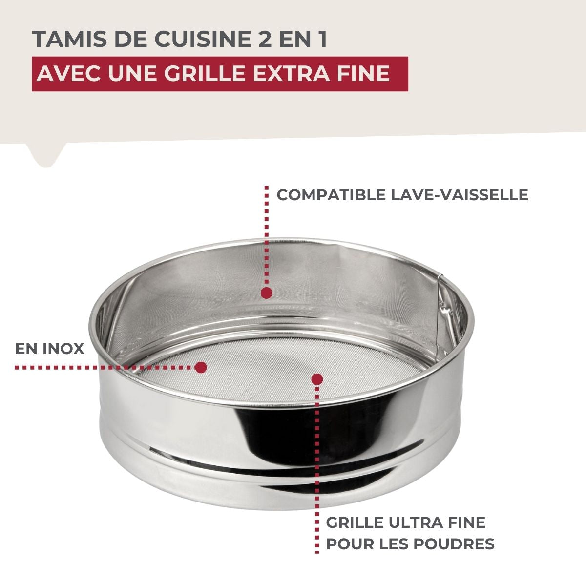 Tamis de cuisine inox extra fin 18 cm de diamètre  Basic Fackelmann - Mathon - 5