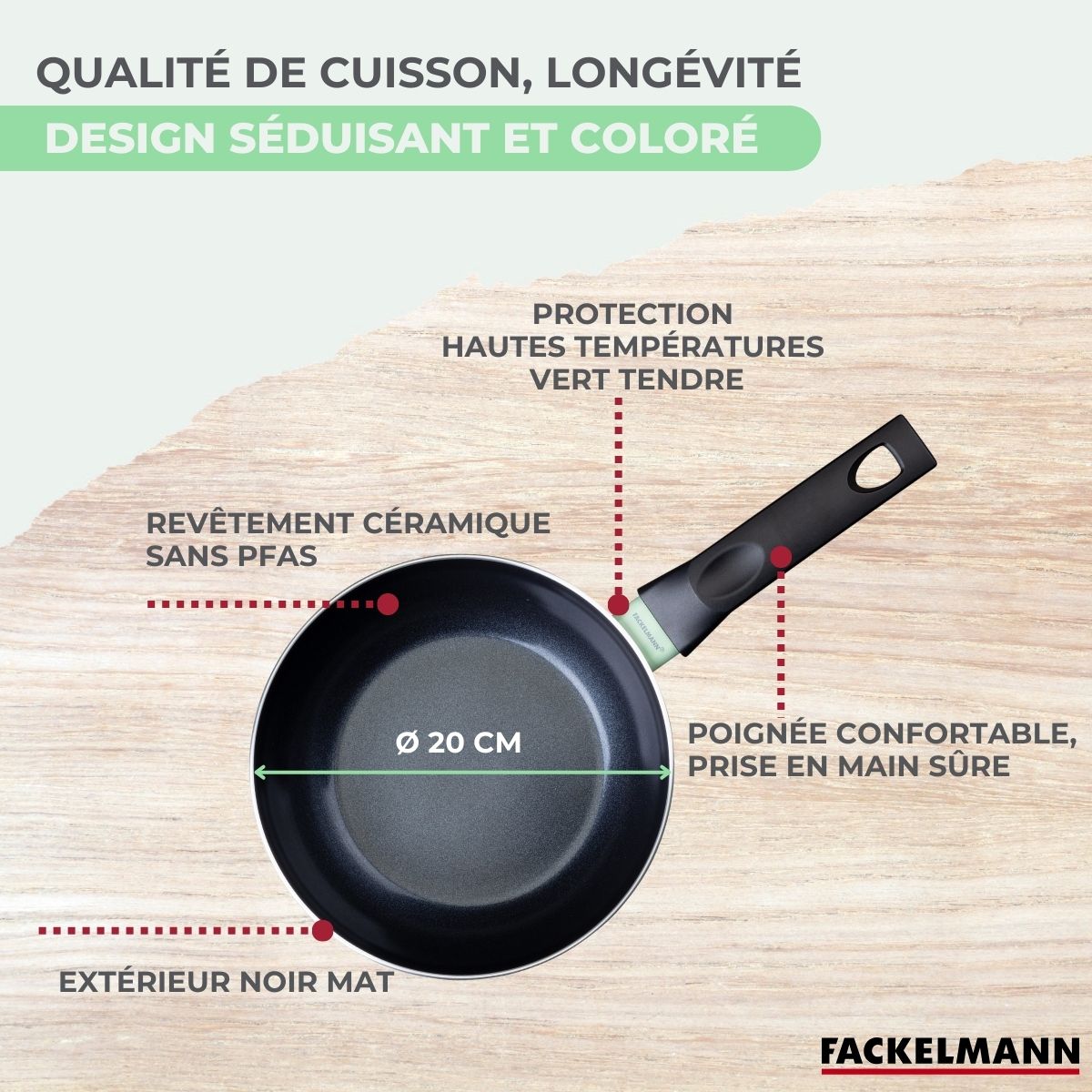 Wok 20 cm aluminium revêtement céramique antiadhésif sans PFAS  Brandao Fackelmann - Mathon - 6