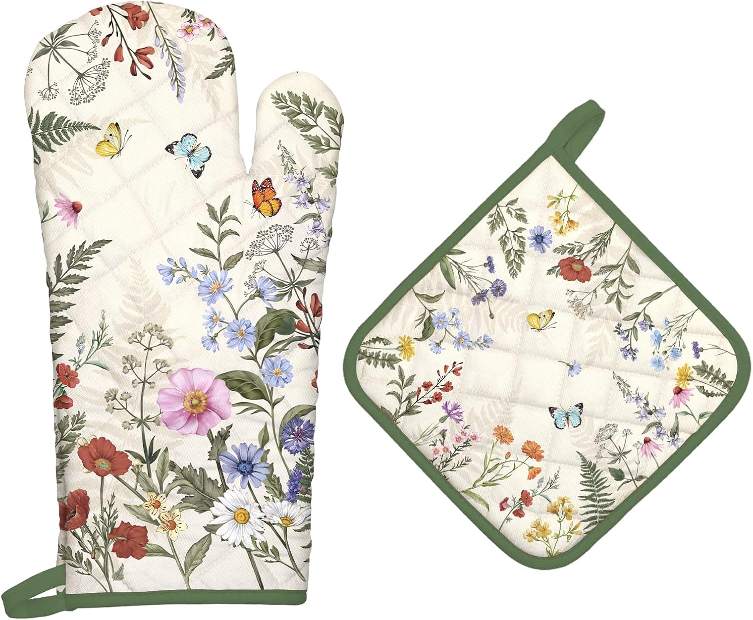 Gants et Manique Cuisine Peints à la Main Fleurs Vendos85 - Mathon