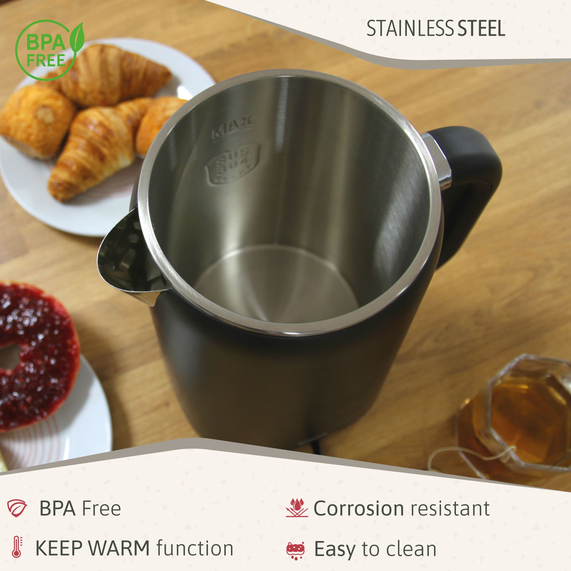 eBoil Bouilloire Électrique 1,7L Contrôleur de Température Numérique 45° à 100°C 1500 Noir KT1175BLK - Mathon - 6