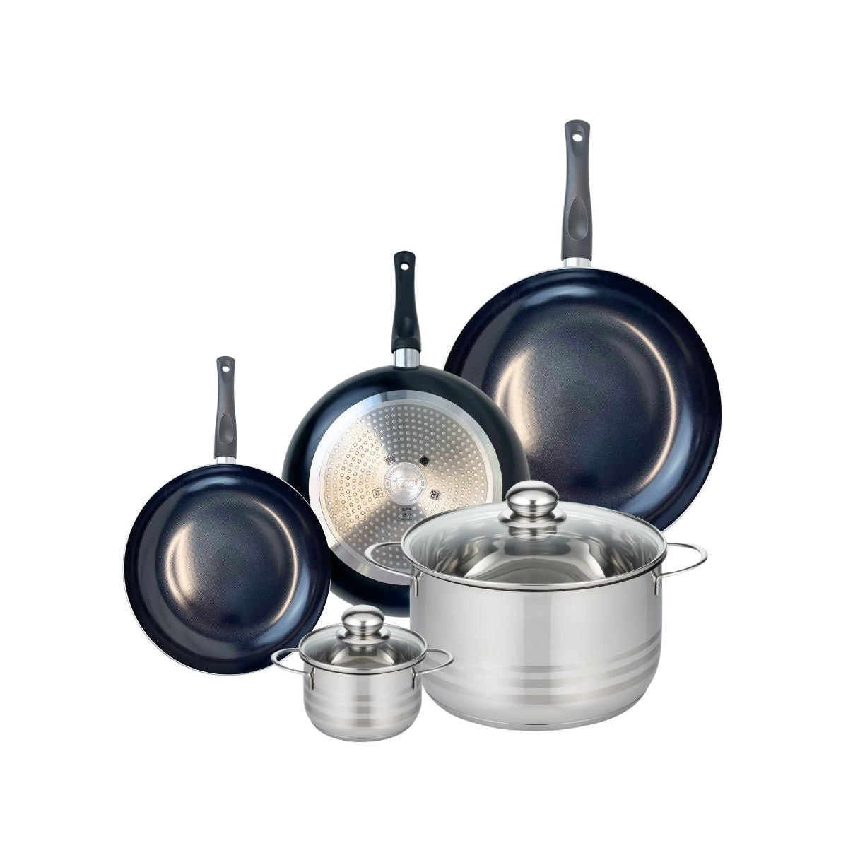 Ensemble de 3 Poêles de cuisson 20, 24 et 28 cm et 2 faitouts 12 et 24 cm  Prima Brillant Elo - Mathon - 1