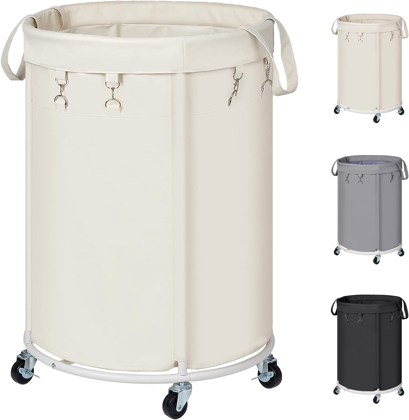 Panier à linge beige 150L rond sur roulettes avec poignée Vendos85 - Mathon
