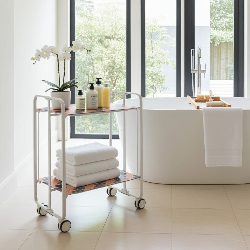 Desserte pliante 2 niveaux avec roulettes – structure blanche, bauhaus Don Hierro - Mathon - 2