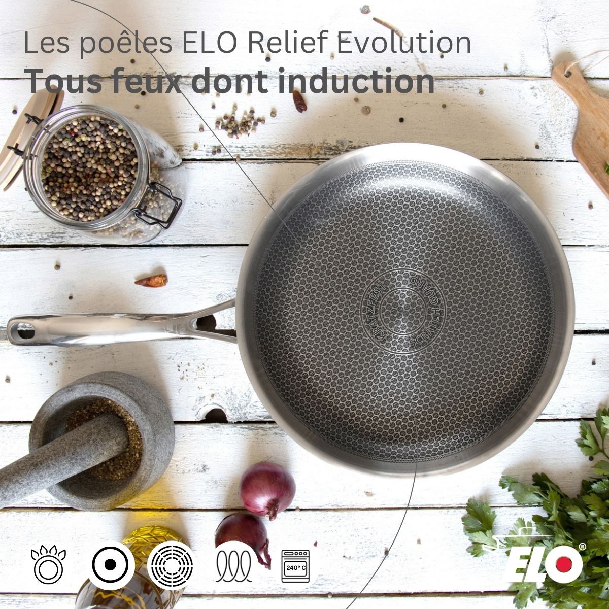Poêle 24 cm en inox 18/10  Relief Evolution Elo - Mathon - 4