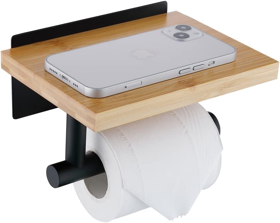 Porte-Papier WC Noir Mat Bambou & Acier Inox Autocollant Vendos85 - Mathon