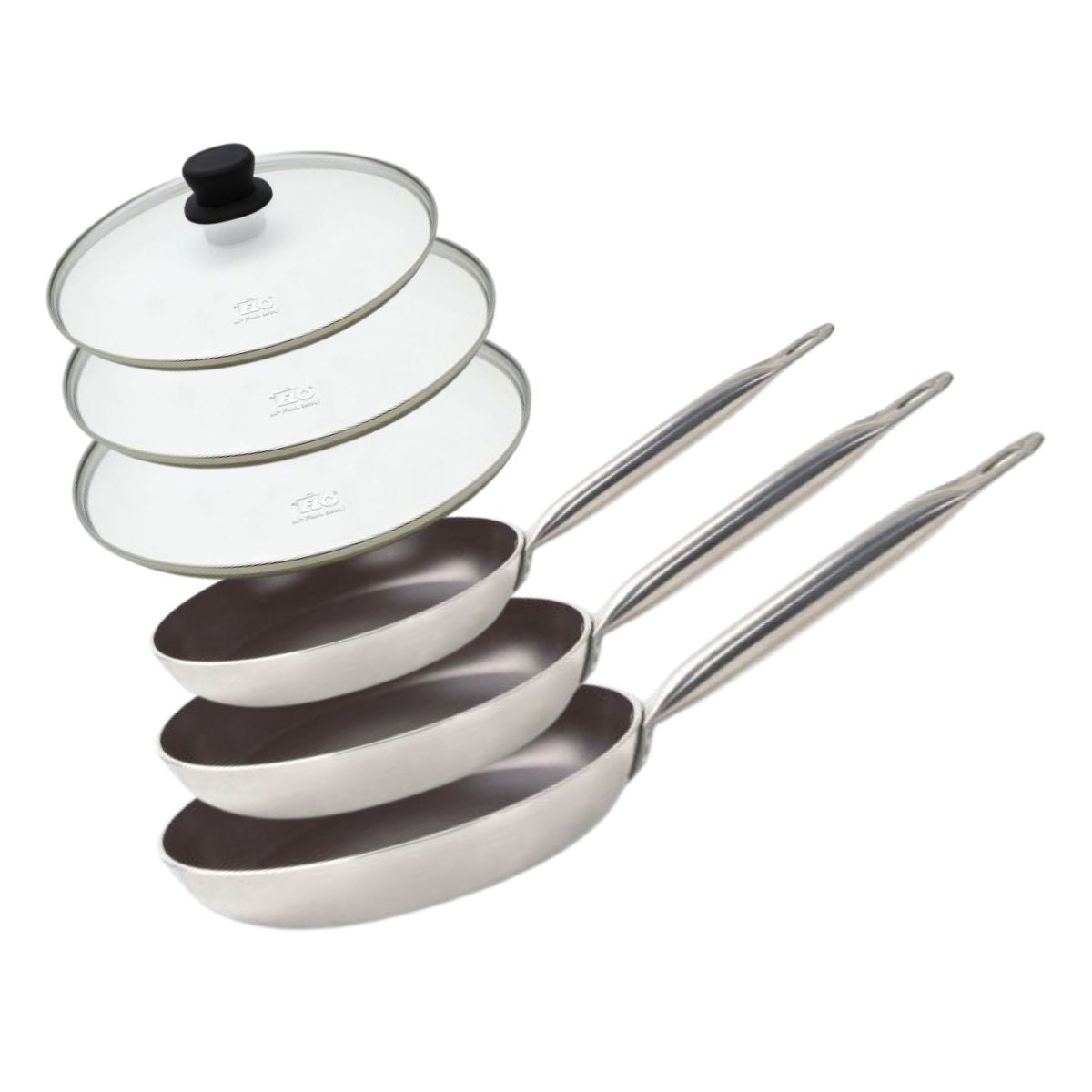 Set de 3 Poêles 24, 28 et 32 cm céramique sans PFAS et 3 couvercles  Bistro Line Elo - Mathon - 1