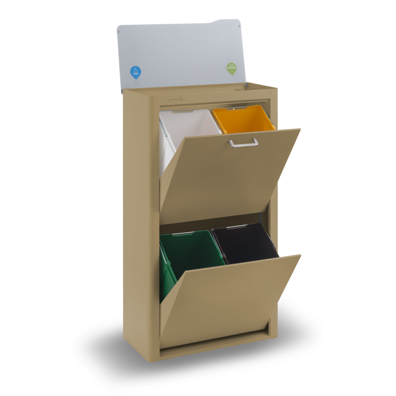 Poubelle cuisine de tri sélectif CUBEK, 4 compartiments de 20 litres, Couleur Sable Don Hierro - Mathon - 6