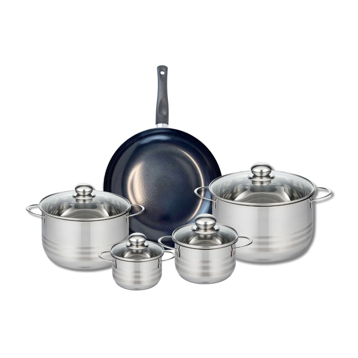 Ensemble de 1 Poêle de cuisson 28 cm et 4 faitouts 12, 14, 20 et 24 cm  Prima Brillant Elo - Mathon - 1