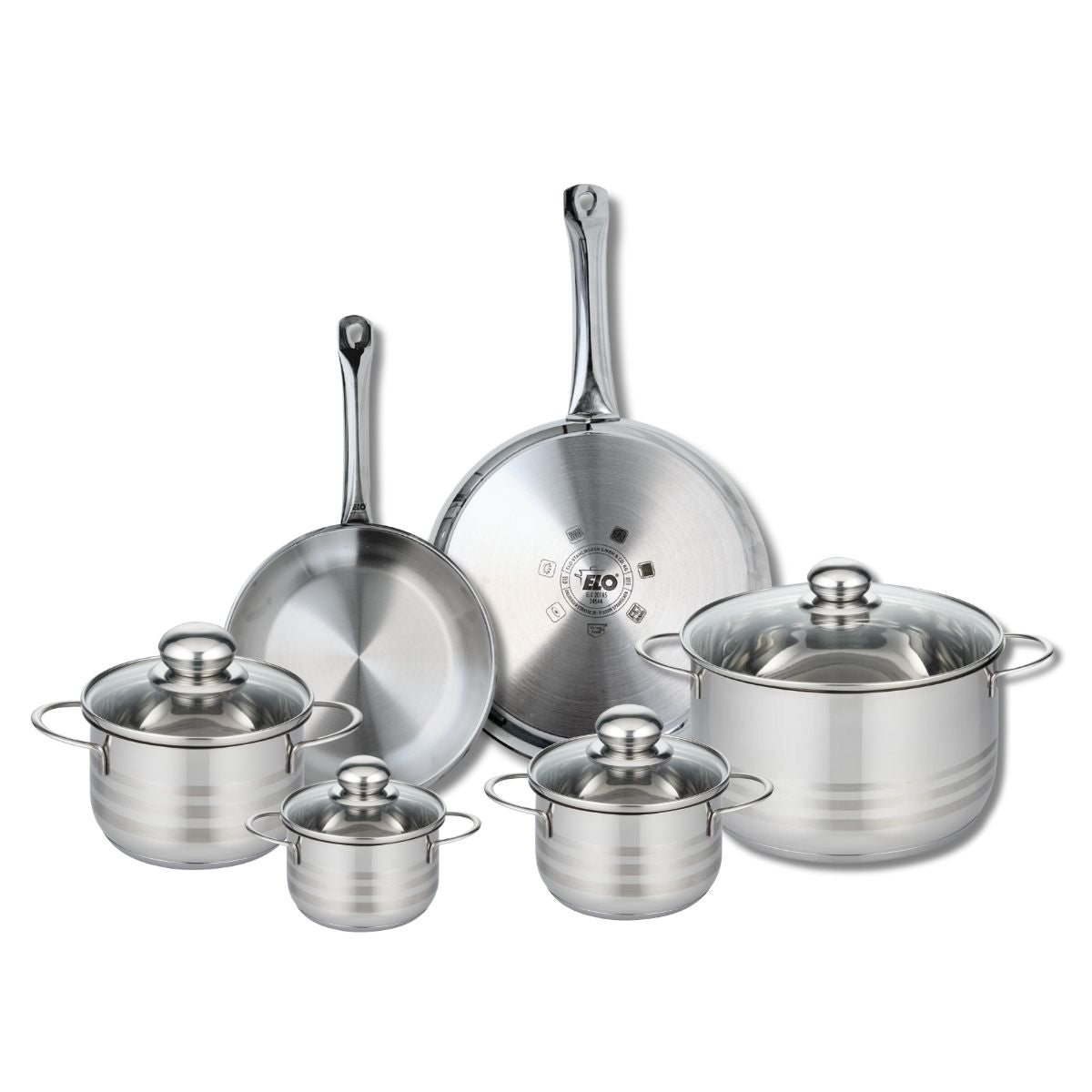 Ensemble de 2 Poêles de cuisson 24 et 28 cm et 4 faitouts 12, 14, 16 et 24 cm  Profi Brillant Elo - Mathon - 1