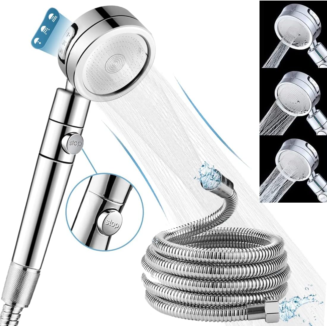 Pommeau de douche haute pression 3 modes avec tuyau Vendos85 - Mathon