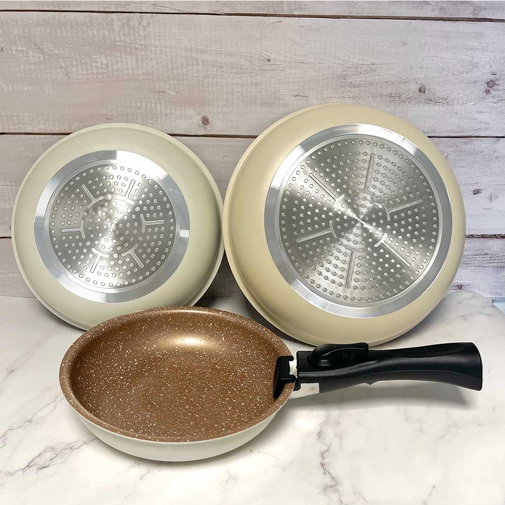 Lot de 3 Poêles en Aluminium avec Poignée Amovible - Revêtement Antiadhérent - Tous Feux dont Induction - Mathon - 3