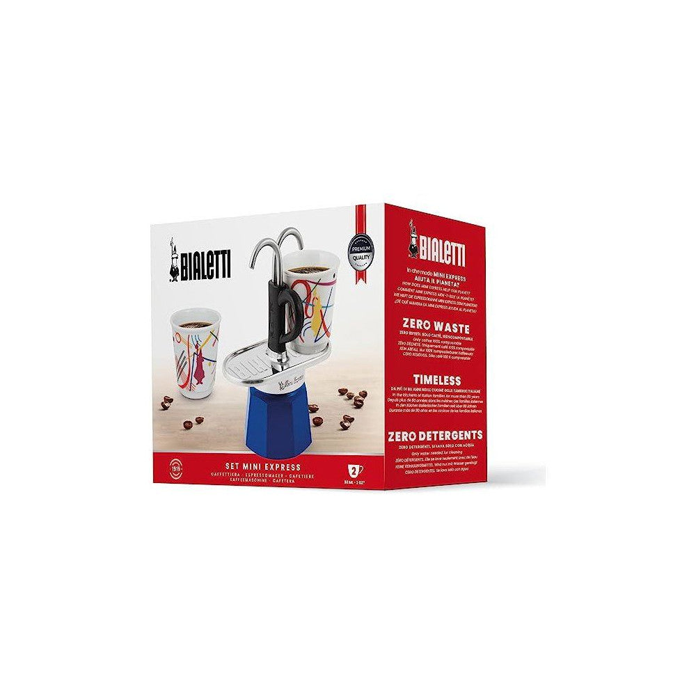 Set Cafetiere Italienne + 2 Tasses -   - Mini-express Kandinsky - 100 Ml - Inox / Bleu Bialetti - Mathon - 5