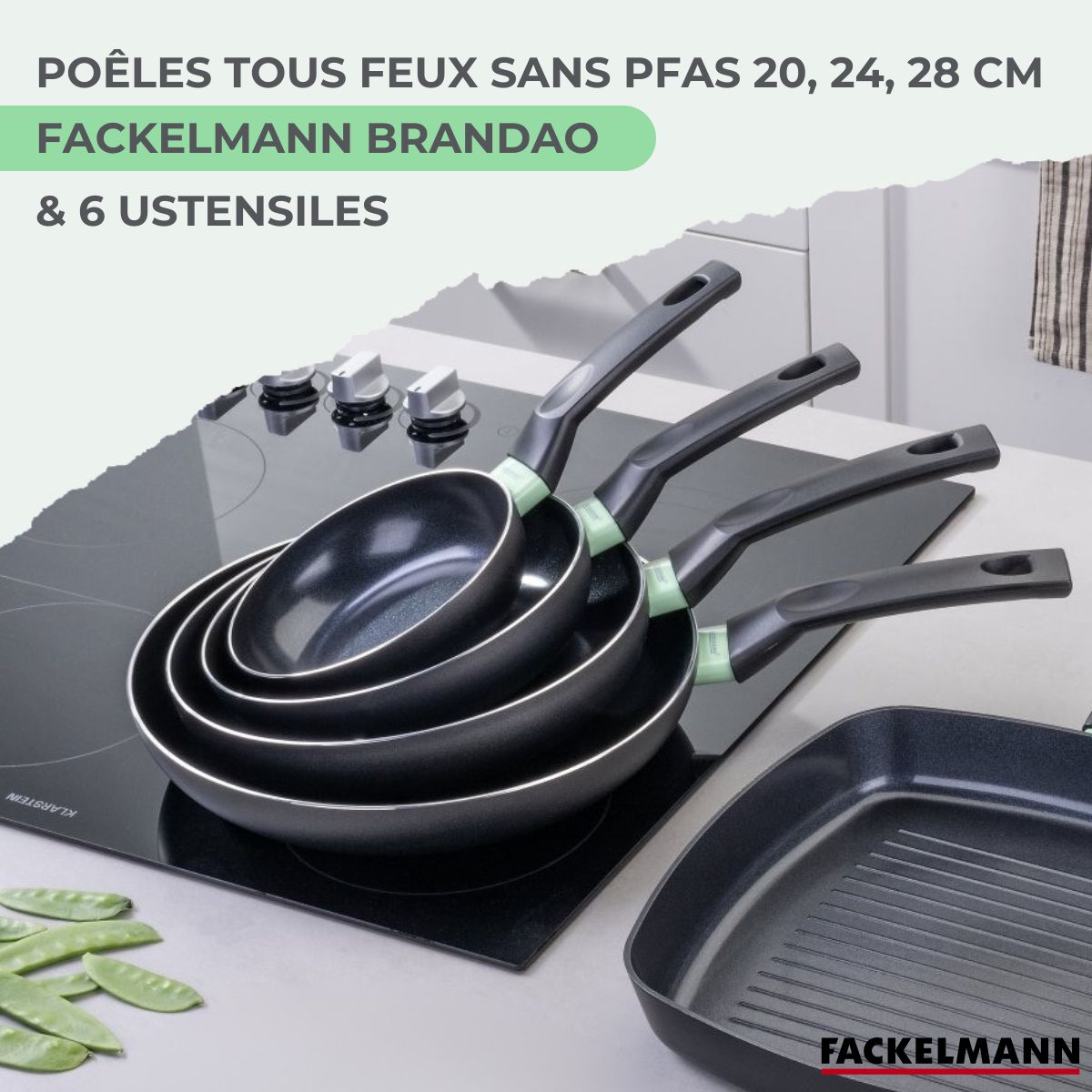 Ensemble de 3 poêles de 20, 24 et 28 cm et 6 ustensiles  Brandao Fackelmann - Mathon - 2