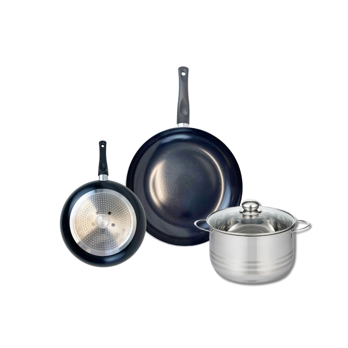 Ensemble de 2 Poêles de cuisson 20 et 28 cm et 1 faitout 20 cm  Prima Brillant Elo - Mathon - 1