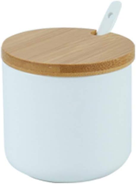 Pot à épices en céramique 260 ml avec couvercle bambou blanc Vendos85 - Mathon