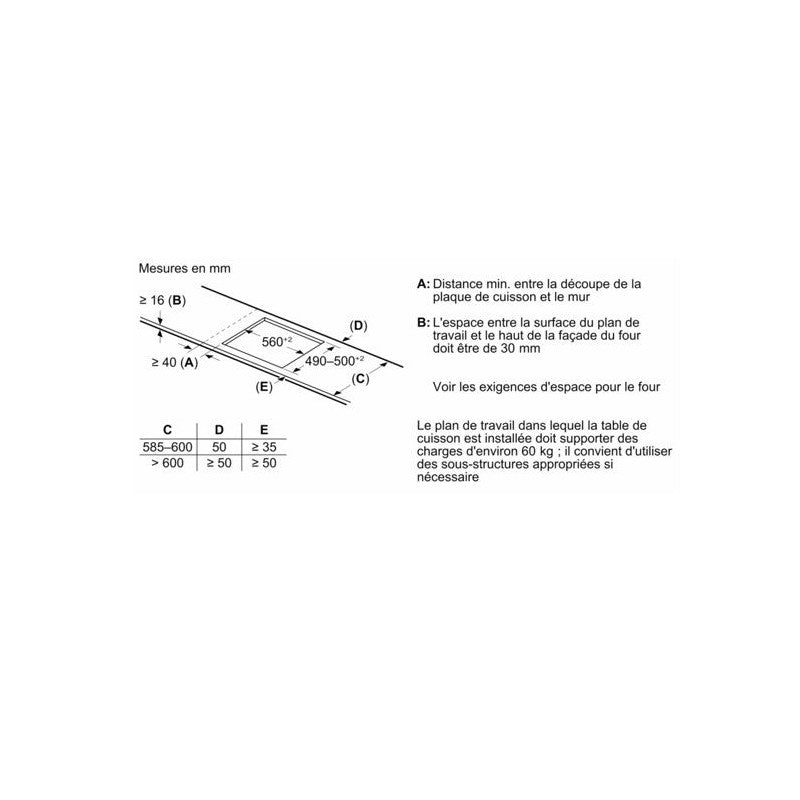 Table Induction 60 Cm -   Série 6 - 4 Foyers - Noir - H5,1 X L59,2 X52,2 Cm - Pie631hb1e Bosch - Mathon - 2